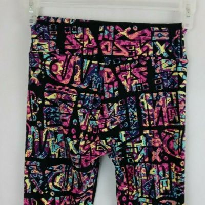 Lularoe One Size Leggings Black With Bright Multi-Color Design